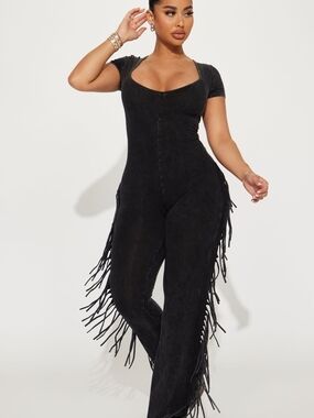 NEW!!! Lucky And Blesaed Fringe-Trim Black Jumpsuit, NWT